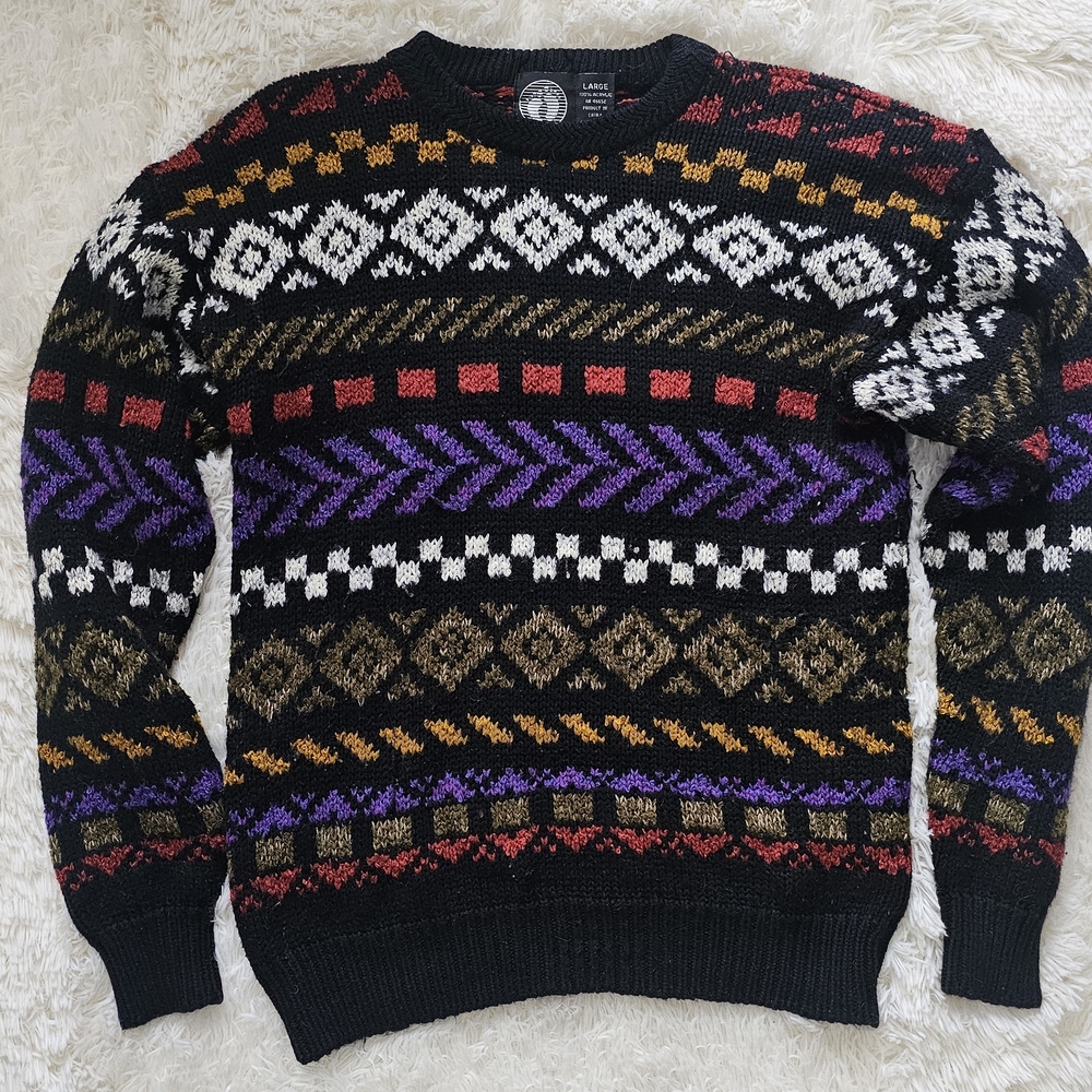 Vintage 1990s Hang Ten Abstract Geometric Oversized Crew Neck Sweater Mens Large